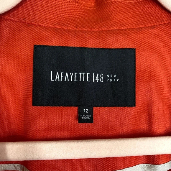LAFAYETTE 148 NY Orange Linen Blazer Lightweight Summer Size 12 - Picture 4 of 7
